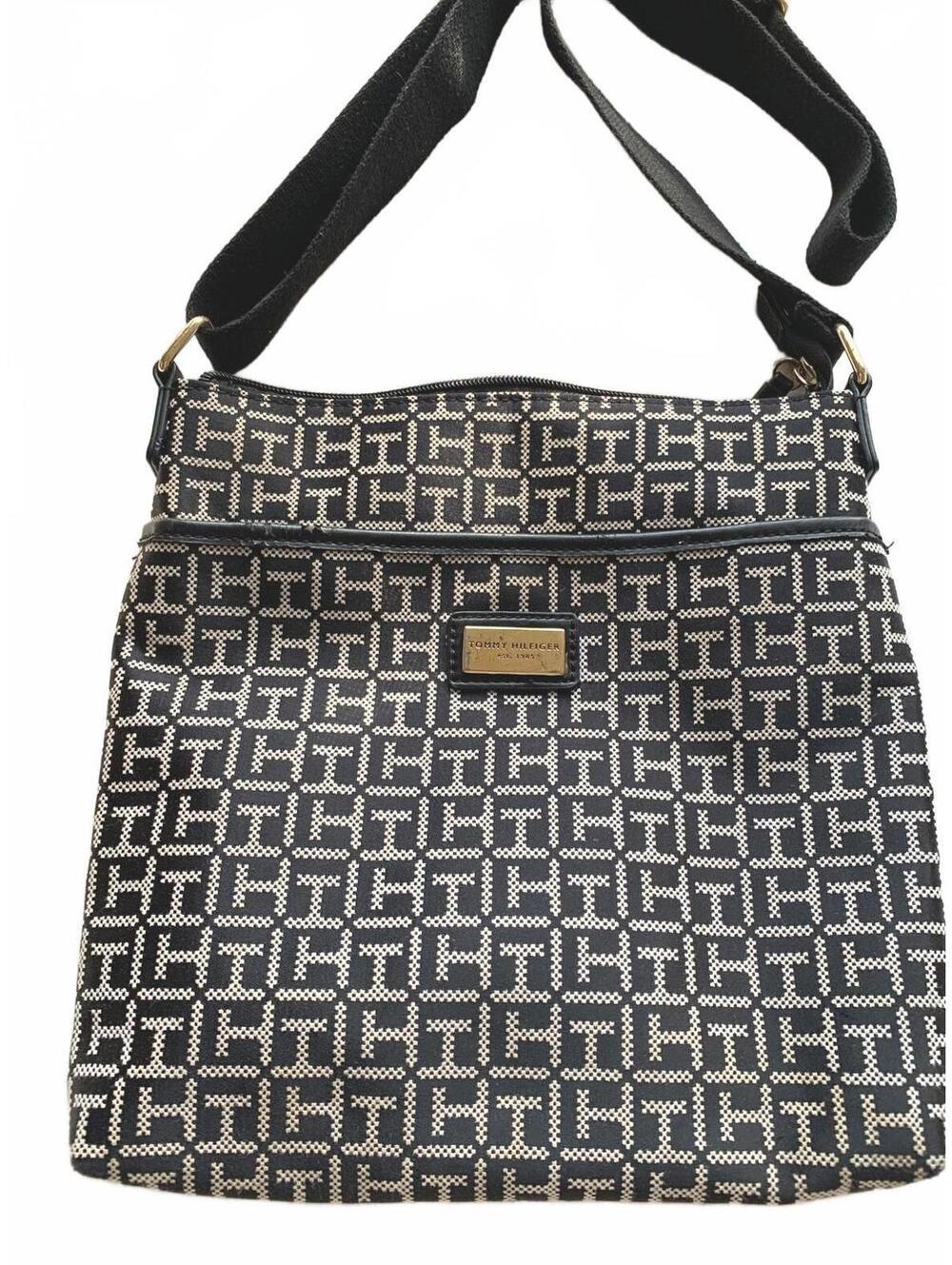 Tommy Hilfiger Monogram Crossbody Bag Black H Logo Shoulder Purse